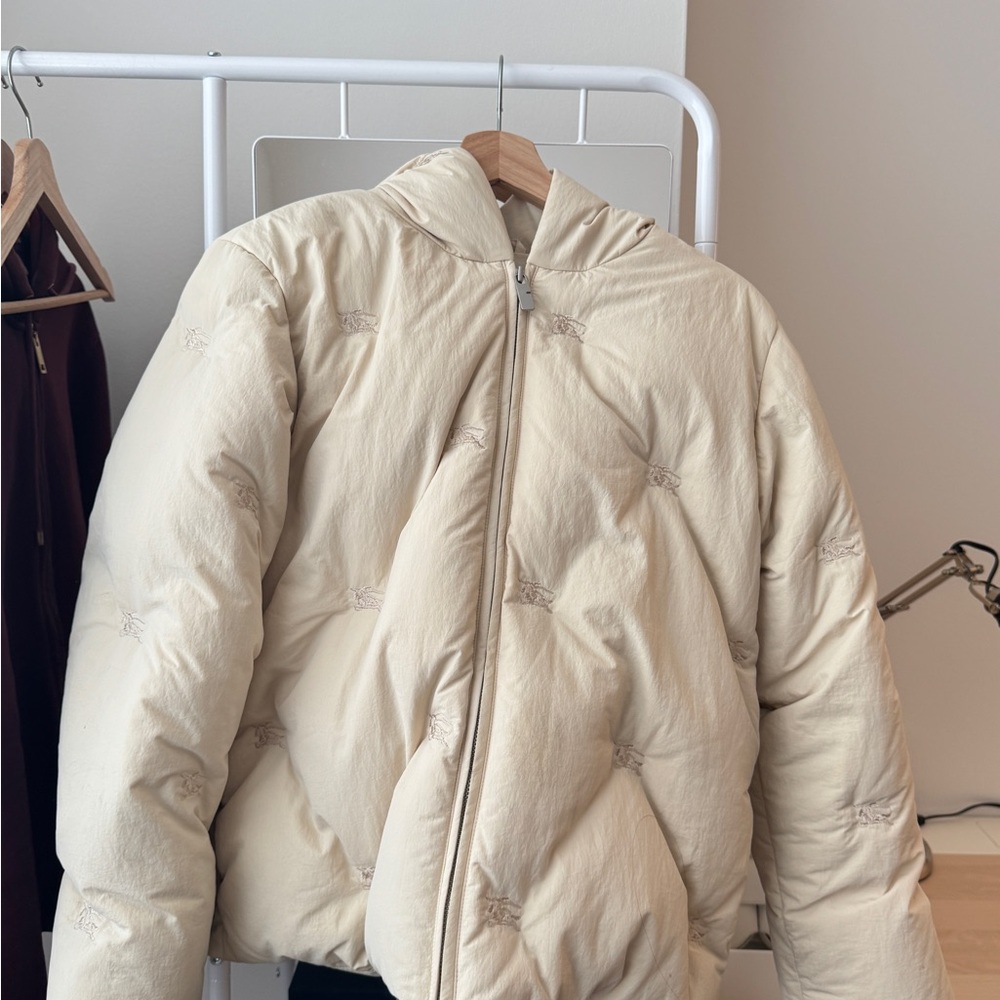 Burberry Cream Hooded Puffer Jacket